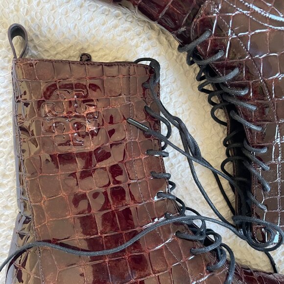 Tory Burch Crocodile effect leather combat boots Size 10 - Picture 3 of 9